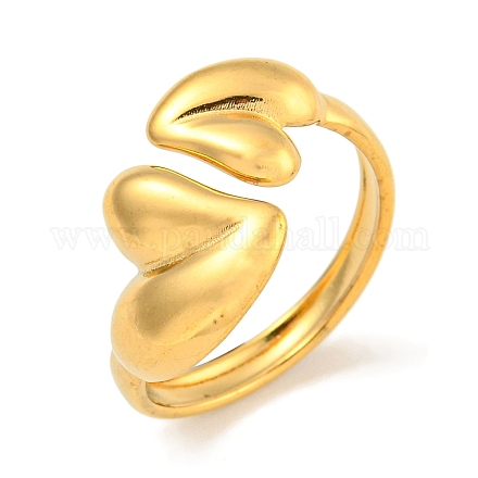 Ионное покрытие(ip) 304 нержавеющая сталь сердце открытое кольцо манжета для женщин RJEW-A043-31G-1