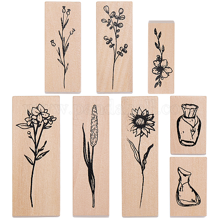 Наборы деревянных резиновых штампов с цветами DIY-WH20013-69A-1