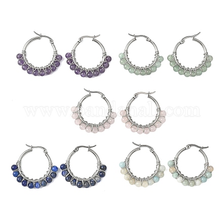 Круглые серьги-кольца из смешанных камней EJEW-JE06695-1