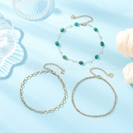 Браслеты на ногу из однослойной цепи из окрашенных натуральных агатов и нержавеющей стали 304 для женщин AJEW-AN00743-01-1