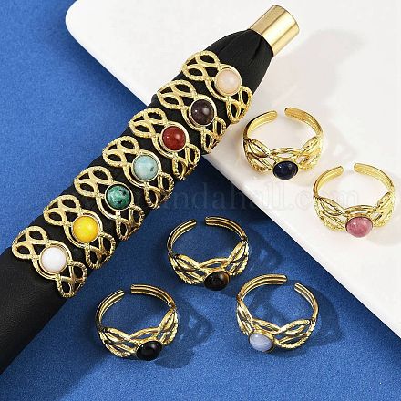 Кольца-манжеты из нержавеющей стали 316 с натуральными смешанными драгоценными камнями RJEW-Z098-01G-08-1