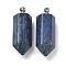 Natural Lapis Lazuli Perfume Bottle Pendants, Faceted Bullet Bottle Charms with 304 Stainless Steel Screw Bails, Stainless Steel Color, 42~44x16~16.5x14~14.5mm, Hole: 2.5mm