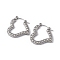 Non-Tarnish 304 Stainless Steel Heart Hoop Earrings for Women, Stainless Steel Color, 23x23x2.5mm, Pin: 0.5mm