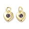 Brass Micro Pave Cubic Zirconia Charms, Cadmium Free & Nickel Free & Lead Free, with Jump Ring, Heart, Real 18K Gold Plated, Purple, 8x6.5x2.5mm, Hole: 2.5mm
