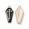 Alloy Enamel Pendants, Coffin with Cross Charm, Golden, Black, 26x11.5x3mm, Hole: 1.8mm