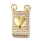 Rack Plating Brass Micro Pave Clear Cubic Zirconia Pendants, Long-Lasting Plated, Cadmium Free & Lead Free, Rectangle, Real 18K Gold Plated, with Jump Ring, Heart, 21x12x3mm, Hole: 3mm