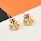 Ghost with Bowknot Brass Stud Earrings, Cadmium Free & Lead Free, Rack Plating, with Enamel, Real 18K Gold Plated, Pink, 0.71x0.61 inch(1.8x1.55cm)
