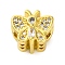 Rack Plating Brass Micro Pave Cubic Zirconia European Beads, Butterfly, Large Hole Beads, Long-Lasting Plated, Cadmium Free & Lead Free, Real 18K Gold Plated, 11x12x10mm, Hole: 4.5mm