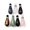Natural Mixed Stone Perfume Bottle Pendants, with 304 Stainless Steel Findings, Faceted, Teardrop Charms, Stainless Steel Color, 49x17~18mm, Hole: 1.9mm