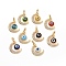 Brass Micro Pave Cubic Zirconia Pendants, with Handmade Evil Eye Lampwork, Crescent Moon Charm, Real 18K Gold Plated, Mixed Color, 23x16x4mm, Hole: 4x6mm