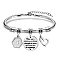 Birthday 201 Stainless Steel Charm Bracelets, Snake Chain Bracelets for Women, Hexagon & Heart & Flat Round, Stainless Steel Color, 3 inch(7.5cm)