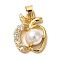 Rack Plating Brass Micro Pave Cubic Zirconia Pendants, Cadmium Free & Lead Free, Long-Lasting Plated, with ABS Imitation Pearl, Apple, Real 18K Gold Plated, 19x14x6mm, Hole: 4x5mm