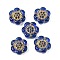 Baking Paint and Golden Metal Enlaced Glass Beads, Flower, Dark Blue, 13x14x4.5mm, Hole: 1.2mm