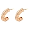 Rack Plating C-Shaped Brass Stud Earrings, Long-Lasting Plated, Champagne Gold, 21x5.5mm