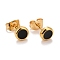 304 Stainless Steel Enamel Stud Earrings, with 316 Surgical Stainless Steel Pin, Golden, Flat Round, Black, 6x2mm, Pin: 0.8mm