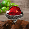 Adjustable Alloy with Glass Statement Cuff Rings for Women, Heart, Antique Silver, Red, Inner Diameter: 18mm