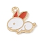 Alloy Enamel Pendants, Light Gold, Rabbit Charm, Orange Red, 16x15.5x1.5mm, Hole: 1.6mm