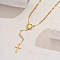 201 Stainless Steel Crystal Rhinestone Relief Portrait Saint Pendant Tassel Cross Rosary Bead Necklaces for Women, Golden, Flat Round, 20.87 inch(53cm)