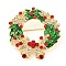 Christmas Theme Golden Zinc Alloy with Rhinestone Brooches, Enamel Pins, Christmas Wreath, 45x42.5x5.5mm