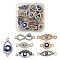 28Pcs 7 Style Alloy Links, with Crystal Rhinestone and Enamel, Evil Eye & Teardrop & Infinity & Flat Round, Mixed Color, 12~27x8~13x2~3.5mm, Hole: 1.5~2mm, 4pcs/style