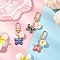 Alloy Enamel Butterfly Pendant Decoration, with Alloy Swivel Clasps and Handmade Polymer Clay 3D Flower Plumeria Beads, Mixed Color, 55mm, 3pcs/set