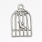 Tibetan Style Alloy Pendants, Cadmium Free & Lead Free, Bird in Cage, Antique Silver, 19x12x1mm, Hole: 1.5mm