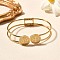 201 Stainless Steel Bangles for Women, Flat Round with Saint Benedict & Cross, Real 18K Gold Plated, 1/2 inch(1.2cm), Inner Diameter: 1-3/4 inch(4.6cm)x2-1/2 inch(6.3cm)