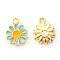 Alloy Enamel Charms, Flower, Light Gold, Cyan, 14x12x2mm, Hole: 1.6mm