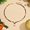 Christmas Alloy Enamel Pendant Colorful Glass Seed Beaded Necklaces, Golden, Deer, 14.57 inch(37cm), pendant: 24x17mm