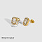 Fashionable 304 Stainless Steel Cubic Zirconia Stud Earrings, Real 18K Gold Plated, Rectangle, 10.5x8.5mm