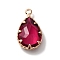 Faceted Glass Pendants, with Light Gold Brass Findings, Teardop, Cerise, 18.5x11x5mm, Hole: 2mm