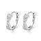 Brass Micro Pave Cubic Zirconia Hoop Earrings, Bowknot, Real Platinum Plated, 12.5x4mm