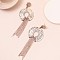 Flat Round with Chain Charm Brass Rhinestone Tassel Stud Earrings, with Alloy, Golden, 101x35.5mm