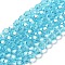 Electroplate Transparent Glass Beads Strands, Faceted(32 Facets), Round, Pearl Luster Plated, Deep Sky Blue, 8mm, Hole: 1mm, about 66~69pcs/strand, 19.29~19.57 inch(49~49.7cm)