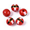 Christmas Spray Painted Schima Wood Beads, Printed Beads, Round, Red, 19~20x17.5~18mm, Hole: 4~5mm