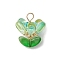 Brass Glass Flowers Pendants, Medium Sea Green, 22x18.5x18.5mm, Hole: 3.5x3.5mm