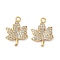 Brass Micro Pave Cubic Zirconia Pendants, Maple Leaf Charms, Nickel Free, Real 18K Gold Plated, Clear, 17.5x13x2.5mm, Hole: 1.6mm