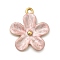 304 Stainless Steel Enamel Pendants, Flower Charms, Ion Plating(IP), Real 18K Gold Plated, Pink, 28x24.5x2.8mm, Hole: 2mm