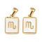 Constellations Natural White Shell Pendants, Ion Plating(IP) 304 Stainless Steel Rectangle Charms, Real 18K Gold Plated, Scorpio, 16x10.5x1.5mm, Hole: 5x3mm