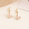 Alloy Leverback Earrings for Women, Heart, Golden, Pink, 40x15mm