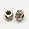 Alloy Rhinestone European Beads, Flower Large Hole Beads, Antique Silver, Light Rose, 12x8mm, Hole: 5mm