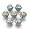 Handmade Indonesia Beads, with Metal Findings, Round, Light Gold, Dark Turquoise, 15~16x13.5~15mm, Hole: 1.6mm
