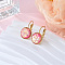 Flat Round 201 Stainless Steel Natural Shell Leverback Earrings, with Epoxy, Golden, Cerise, 22x14mm