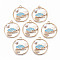 Chinese Style Alloy Pendants, with Enamel and ABS Plastic Imitation Pearl, Flat Round with Cloud, Cadmium Free & Lead Free, Light Gold, Light Sky Blue, 29.5x26.5x6mm, Hole: 1.6mm
