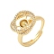 Flower Brass Micro Pave Cubic Zirconia Adjustable Ring Settings, for Half Drilled Beads, Rack Plating, Long-Lasting Plated, Lead Free & Cadmium Free, Golden, Inner Diameter: 17mm, Pin: 3x0.8mm