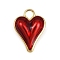 Brass Enamel Pendants, Heart Charms, Rack Plating, Cadmium Free & Lead Free, Long-Lasting Plated, Real 18K Gold Plated, Red, 28x20x8mm, Hole: 5x4.5mm