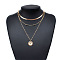 Alloy Flower Coin Pendant 3 Layered Necklaces for Women, Golden, 11.81~17.72 inch(30~45cm)