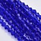 Faceted Bicone Glass Beads Strands, Dark Blue, 4x4mm, Hole: 1mm, about 80~85pcs/strand, 30~32cm