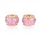Rack Plating Alloy European Beads, with Resin and Sequins, Large Hole Beads, Cadmium Free & Lead Free, Rondelle, Golden, Pearl Pink, 13.5x11mm, Hole: 4.5mm