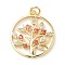Brass Micro Pave Cubic Zirconia Pendants, Cadmium Free & Lead Free, Round with Tree of Life Charms, with Jump Ring, Real 18K Gold Plated, 23x20x3.5mm, Hole: 3mm